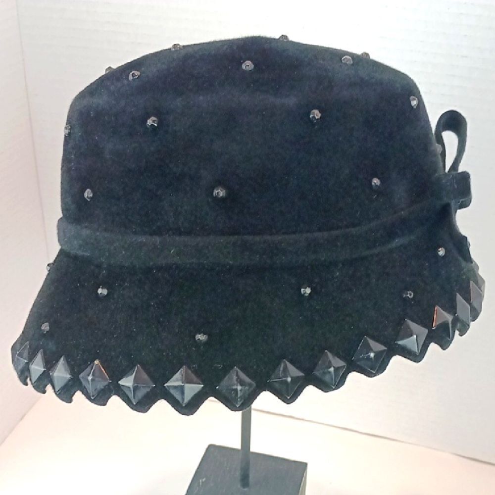 Vintage Wesco Black Studded Women's Velore Hat 50s 60s Whimsigoth